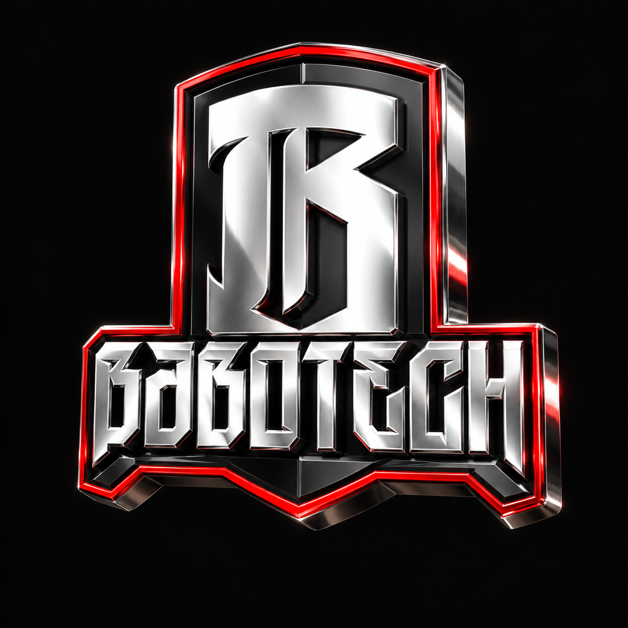 Escudo y logotipo de Babotech en cromo, metal negro y bordes rojos