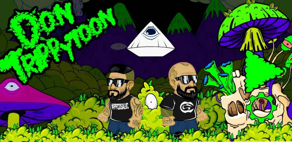 Arte oficial de Don Trippytoon: Babo y Mono en un mundo de plataformas psicodélico